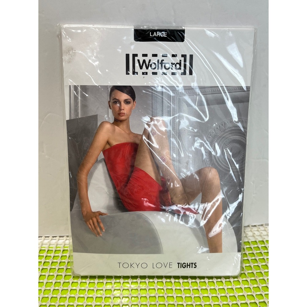 Wolford Tokyo Love Tights Black Floral Embroidered Sheer Hosiery 18560 Large NEW
